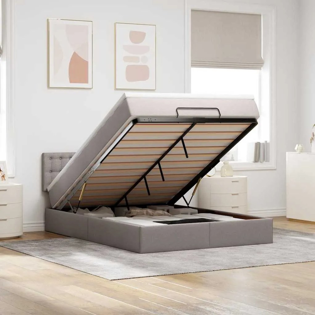 Cama otomana com colchão 140x200 cm tecido cinza