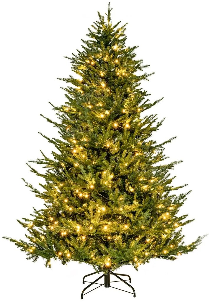 Árvore de Natal pré-iluminada com dobradiças, 183 cm, 280 luzes LED quentes/brancas (DECORAÇÕES NÃO INCLUIDAS), 8 modos, 788 ramos, base metálica Verd