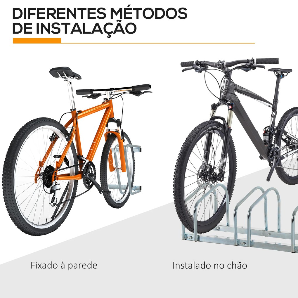 HOMCOM Estacionamento para 6 Bicicletas Suporte de Aço para Estacionar Bicicletas no Chão para Interior e Exterior 160x33x27cmPrata