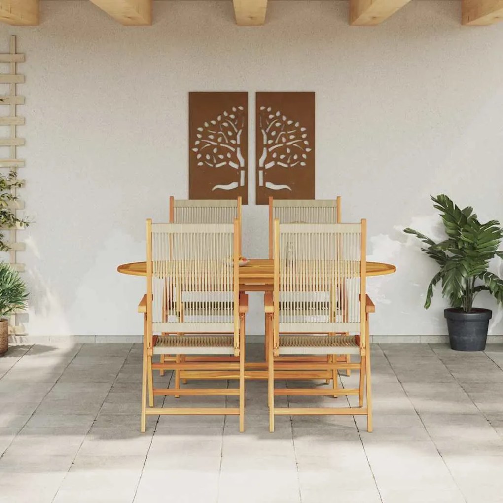 vidaXL Conjunto de Jantar Jardim 5 Peças - Madeira Maciça de Acácia e Rattan Sintético Bege