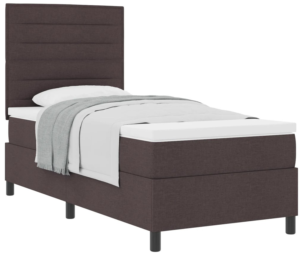 Cama Box com Colchão Castanho Escuro Solteiro Tecido