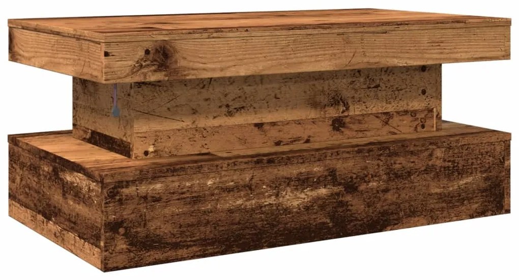 Mesa de centro com luzes LED 90x50x40 cm madeira velha