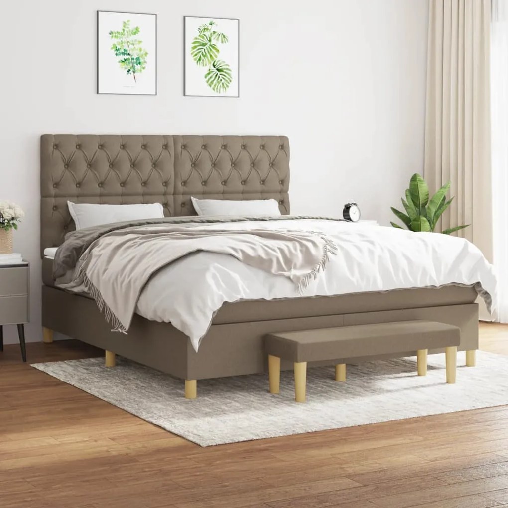 vidaXL Cama com molas/colchão 160x200 cm tecido castanho-acinzentado