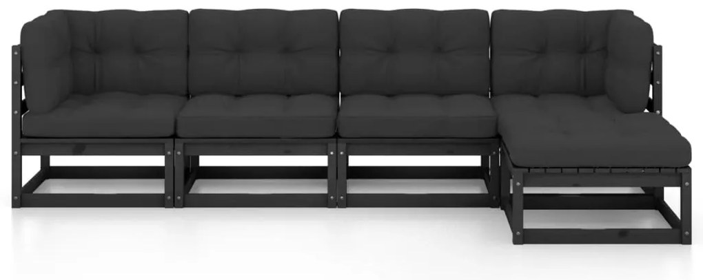 5 pcs conjunto longue de jardim c/ almofadões pinho maciço