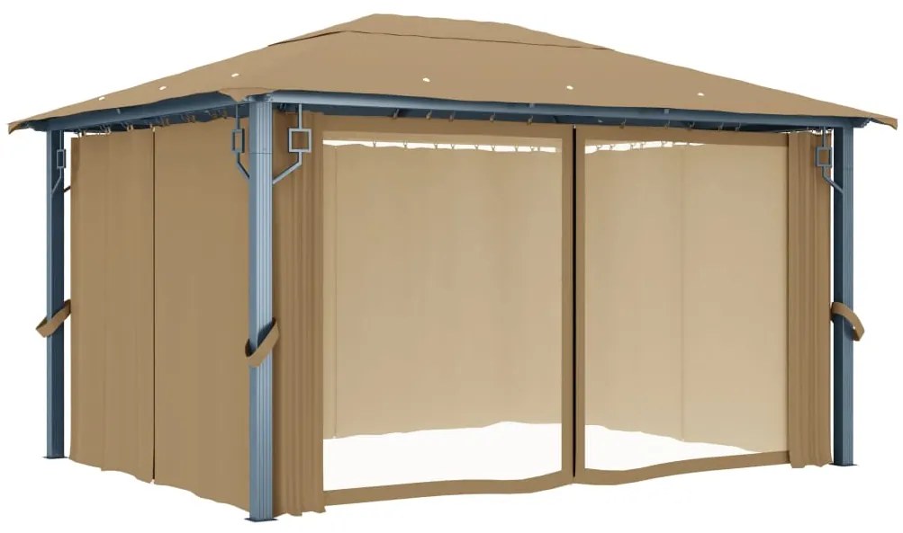 Gazebo com cortina 400x300 cm alumínio cinzento-acastanhado