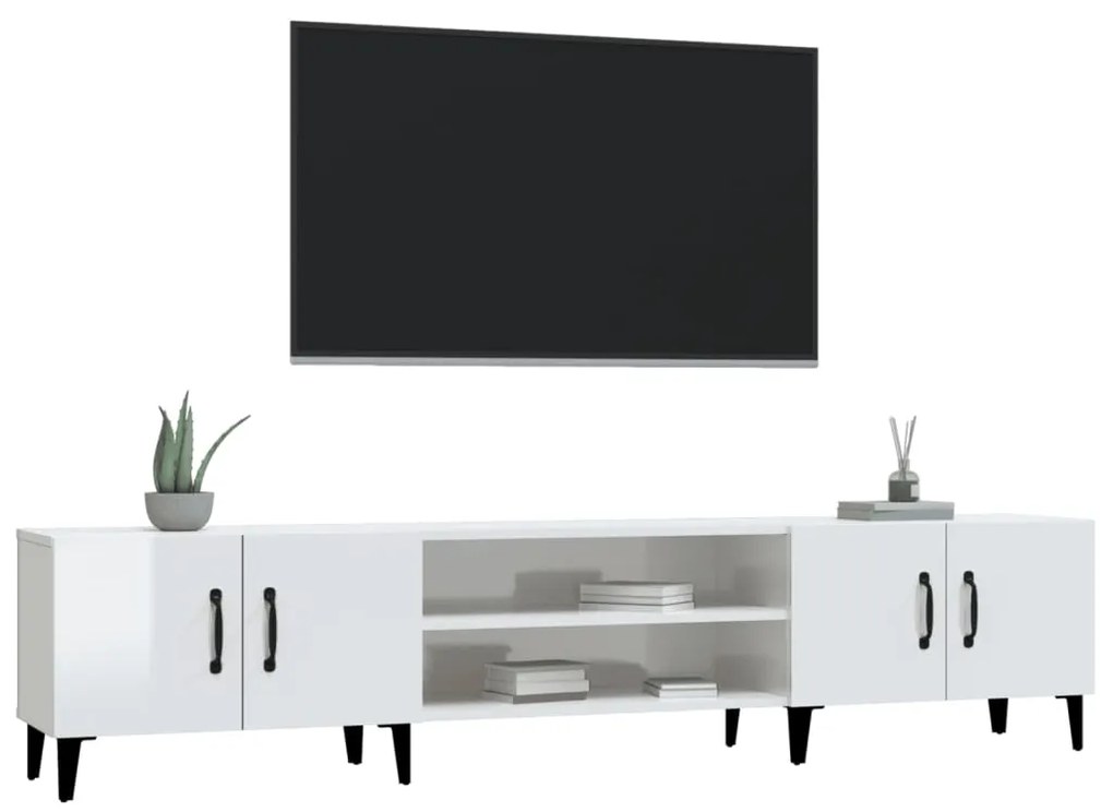 Móvel de TV 180x31,5x40cm derivados de madeira branco brilhante