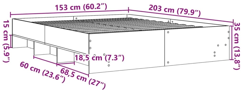 Estrutura de cama 150x200 cm derivados de madeira cinza cimento