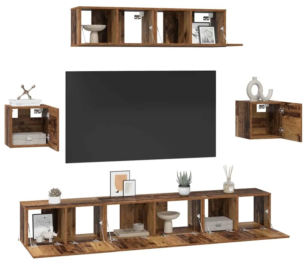Conjunto de móvel de TV 7 pcs Madeira antiga 80 x 30 x 30 cm