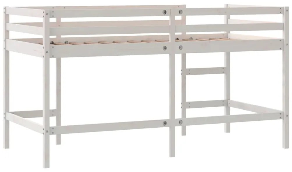 Cama alta p/ criança c/ escada 90x190 cm pinho maciço branco