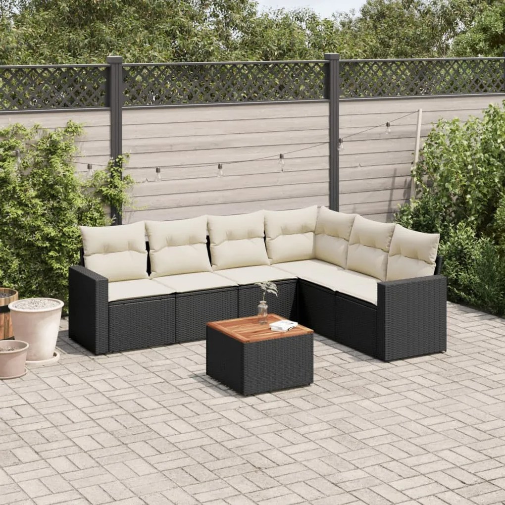 vidaXL 7 pcs conjunto de sofás p/ jardim c/ almofadões vime PE preto