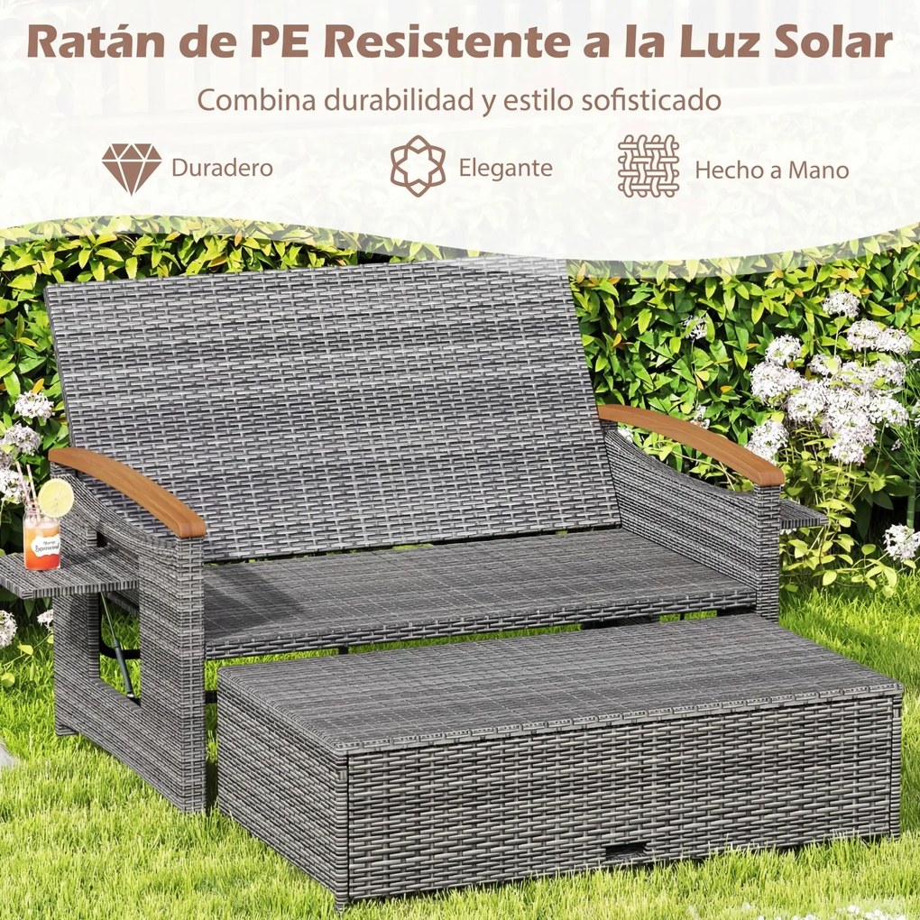 Conjunto de Sofá-Cama de 2 Lugares e Pufe, 164 x 72-111 x 54,5-88 cm, Encosto Ajustável em 4 Níveis, Cinzento + Preto