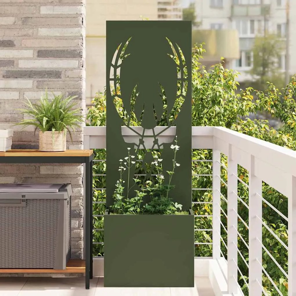vidaXL Vaso de Jardim com Painel Decorativo Verde-oliva 50 x 140 cm