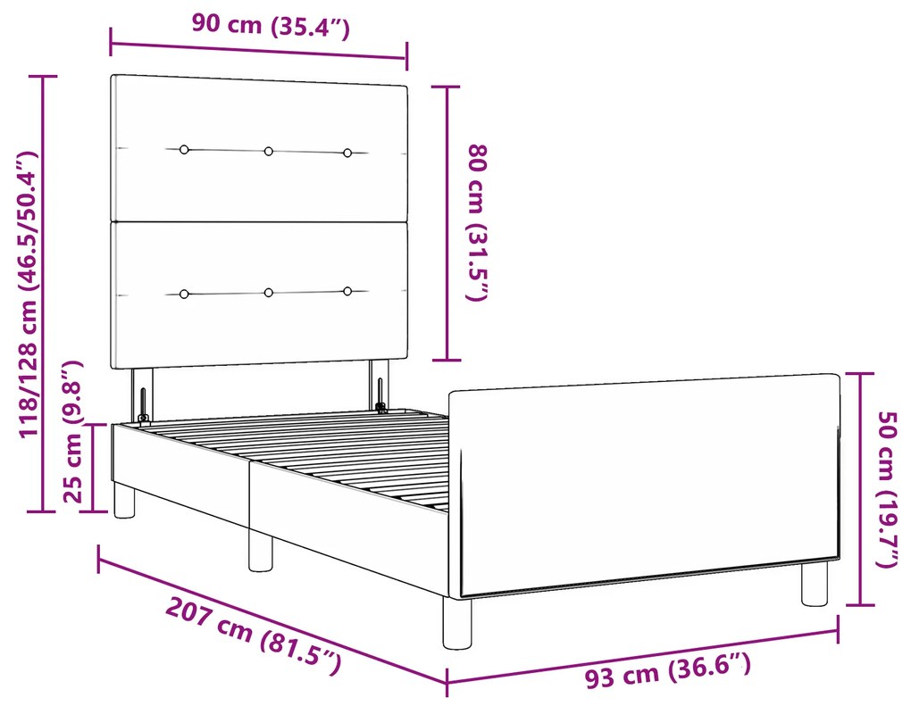 Cama vidaXL Marrom Escuro 90x200 cm em Tecido