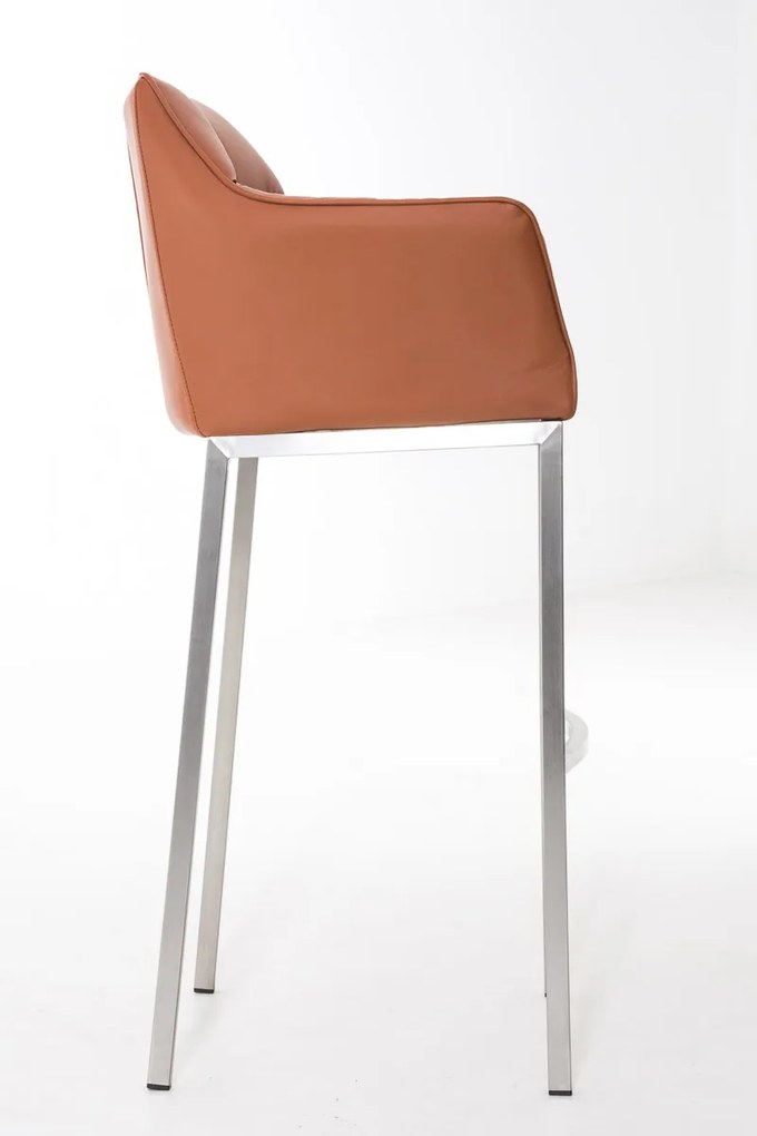 Banco de bar Damaso em couro sintético e com estrutura prateada 64 x 110 x 48 cm Castanho claro