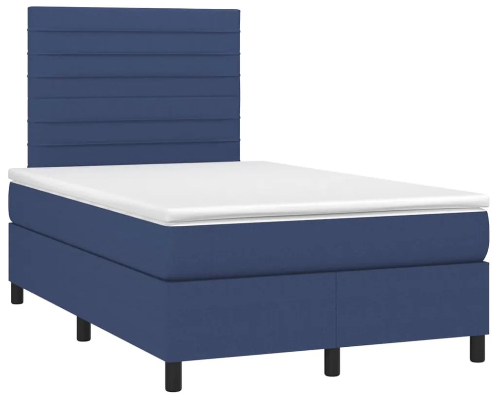 Cama box spring c/ colchão e LED 120x200 cm tecido azul