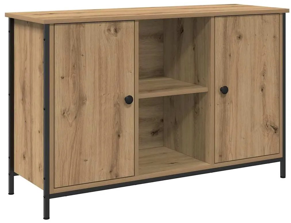 Armário de TV vidaXL Preto Carvalho 101x35x65 cm Madeira Ing. e Aço