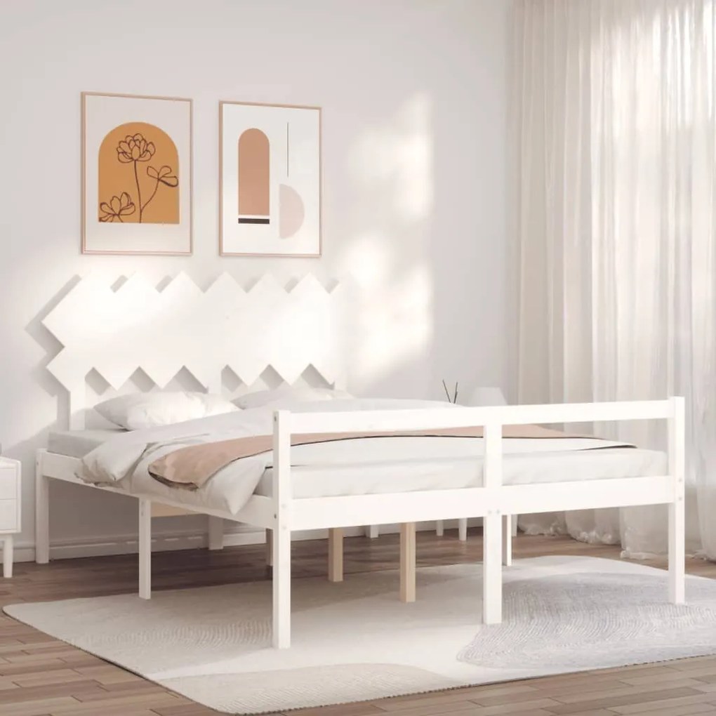 Estrutura de cama com cabeceira 140x200cm madeira maciça branco