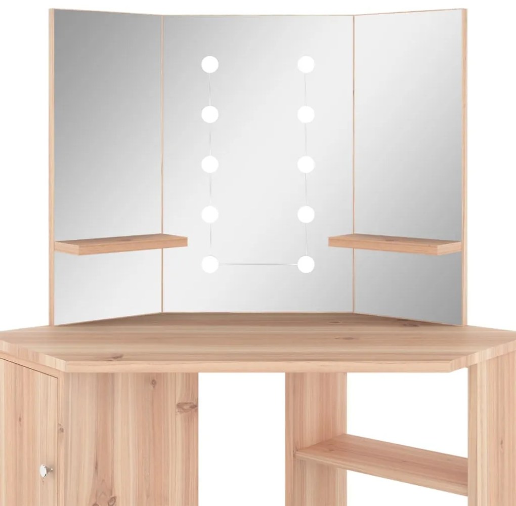 Toucador de canto com LED 111x54x141,5 cm carvalho
