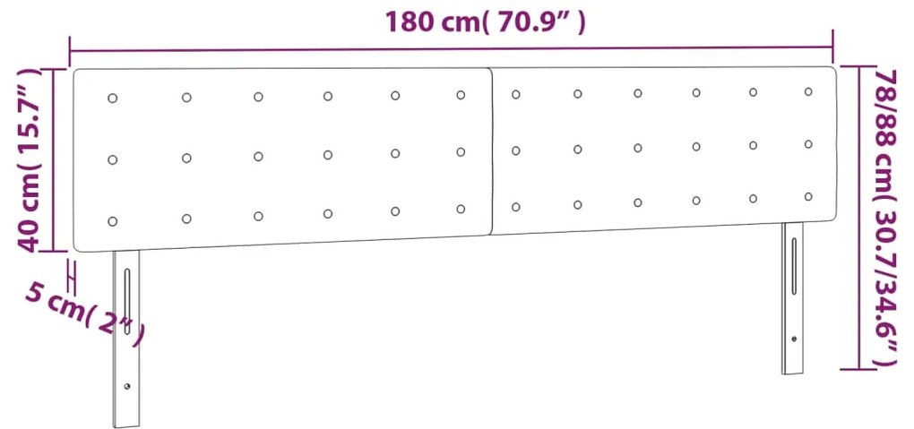 Cabeceira cama c/ LED 180x5x78/88cm couro artificial cinzento