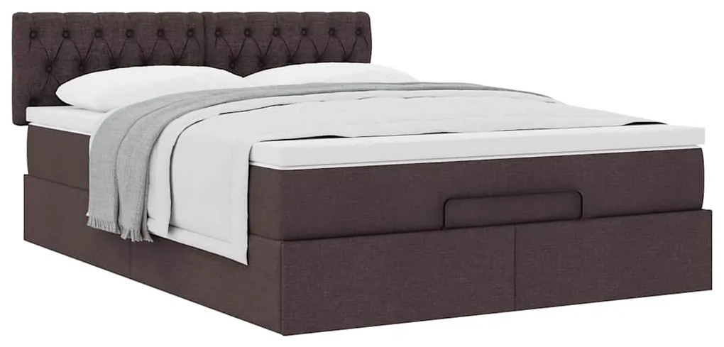 Cama otomana com colchão 140x190 cm tecido castanho escuro