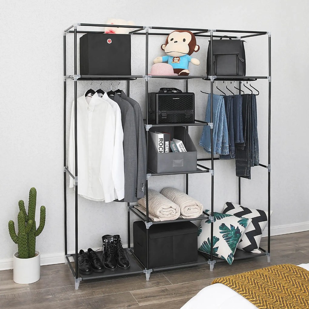Guarda Roupa grande em tecido 150 x 175 x 45 cm Cinzento
