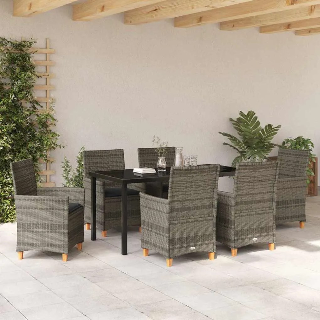 Conjunto de jantar de jardim com 7 peças e almofadas em rattan poliést