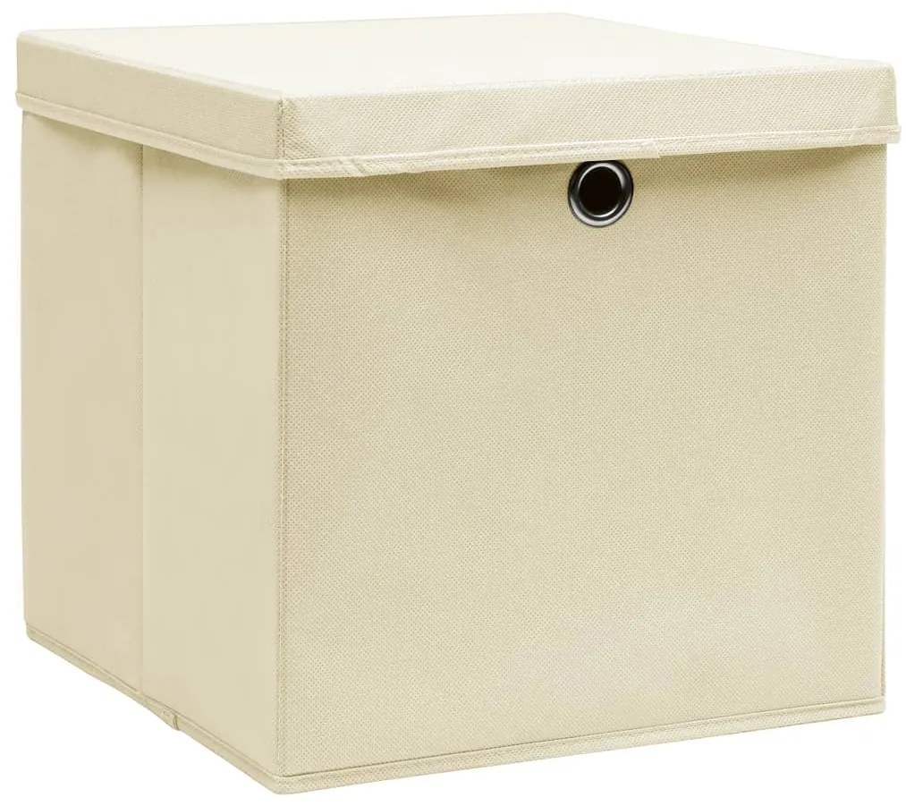 Caixas de arrumação com tampas 4 pcs 28x28x28 cm creme