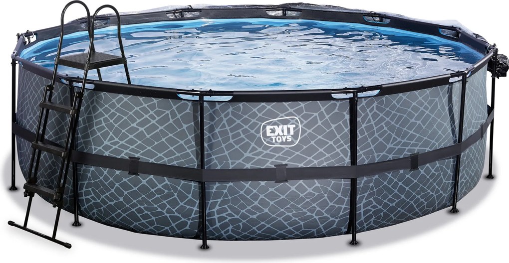 Piscina redonda Stone ø450x122cm com bomba de filtro de areia, cúpula e bomba de calor - cinza