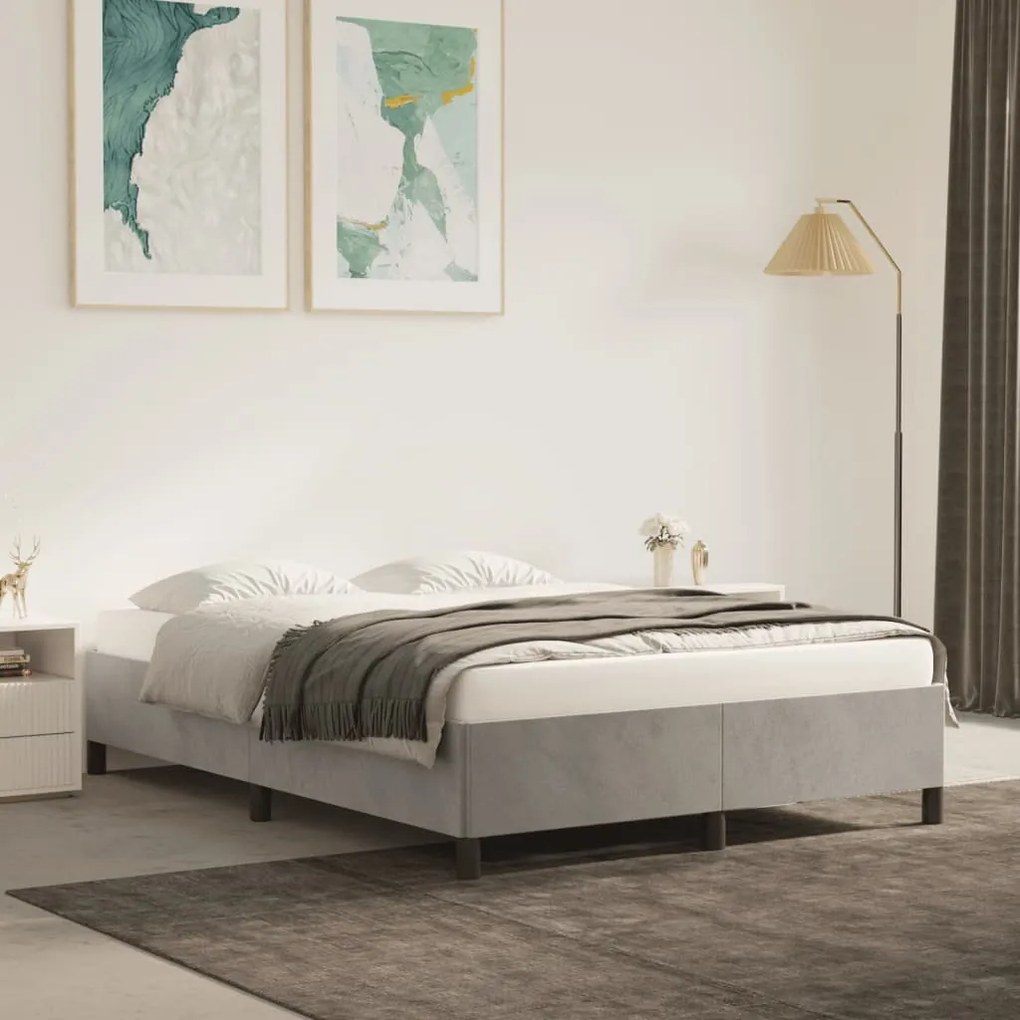 Estrutura de cama sem colchão 140x200 cm veludo cinzento-claro