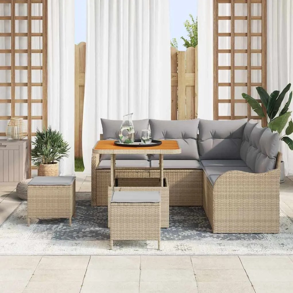 Conjunto de Sofá de Jardim de 8 Peças com Almofadas em Rattan Poliéste
