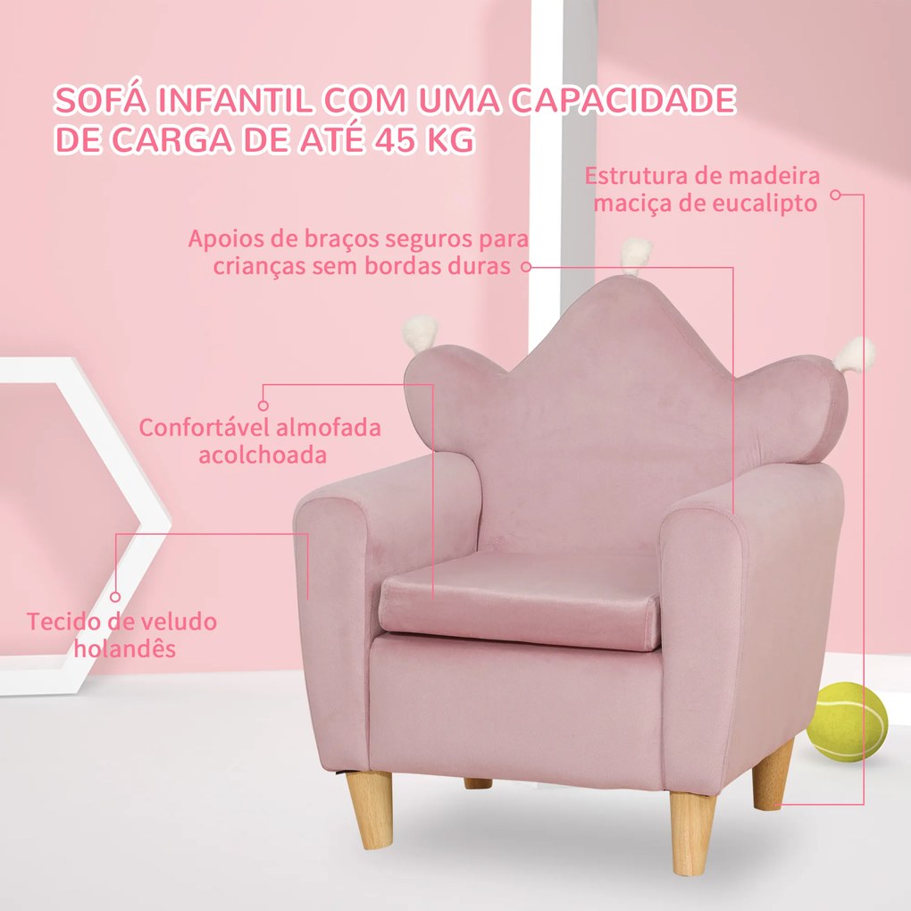 Poltrona Infantil Mini Sofá para Crianças Acima de 3 Anos com Assento Acolchoado Apoio para os Braços e Estrutura de Madeira Carga Máxima 45kg 50x42x5