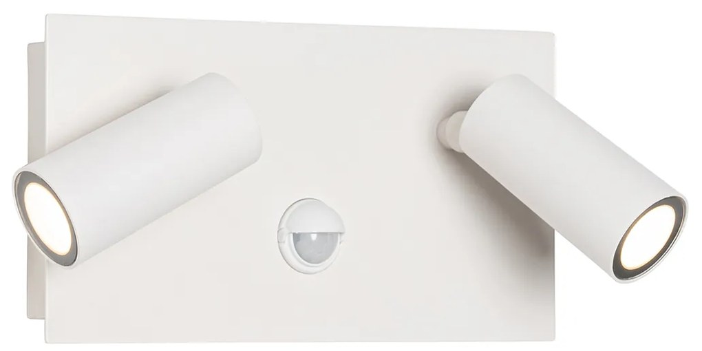 Candeeiro de parede exterior branco com LED sensor de movimento 2 luzes - Simon Moderno