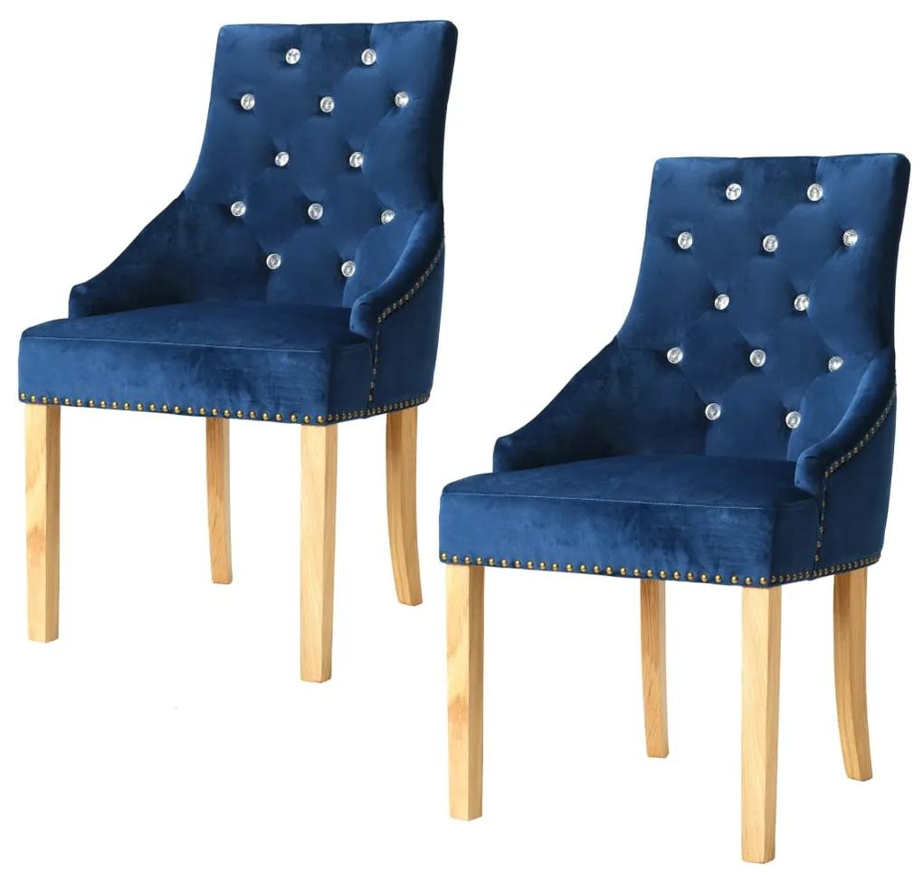 Cadeiras de jantar 2 pcs carvalho maciço e veludo azul