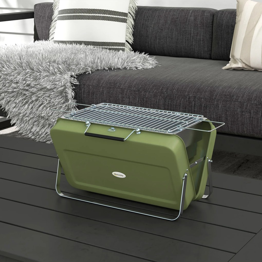 Mini cgrelhador a carvão portátil com mala de transporte, grelhador de mesa dobrável para jardim, 47 x 30 x 28 cm, verde