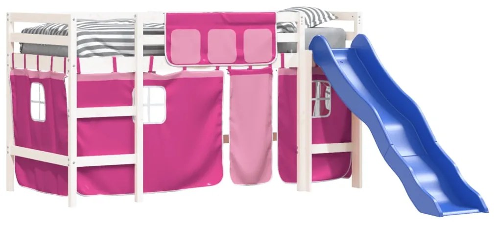 Cama alta p/ criança c/ cortinas 90x200 cm pinho maciço rosa