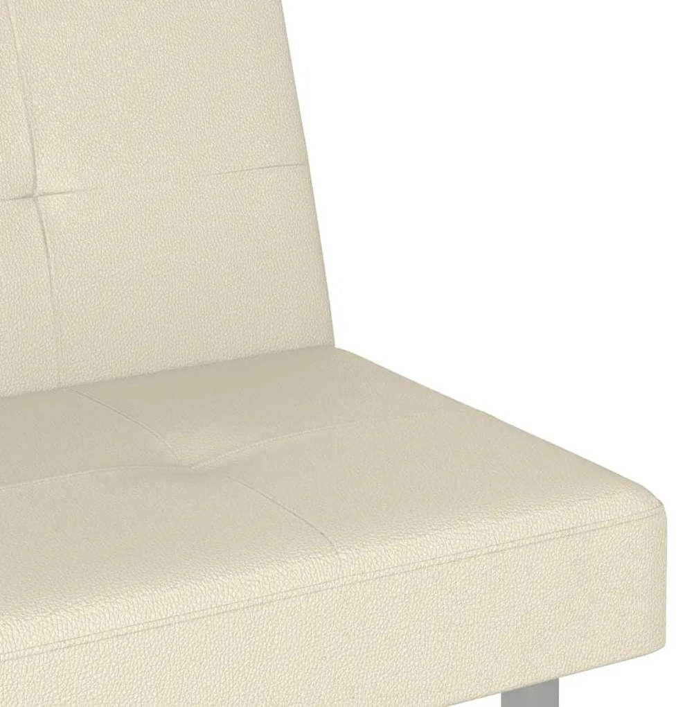 Sofá-cama com suporte para copos couro artificial cor creme
