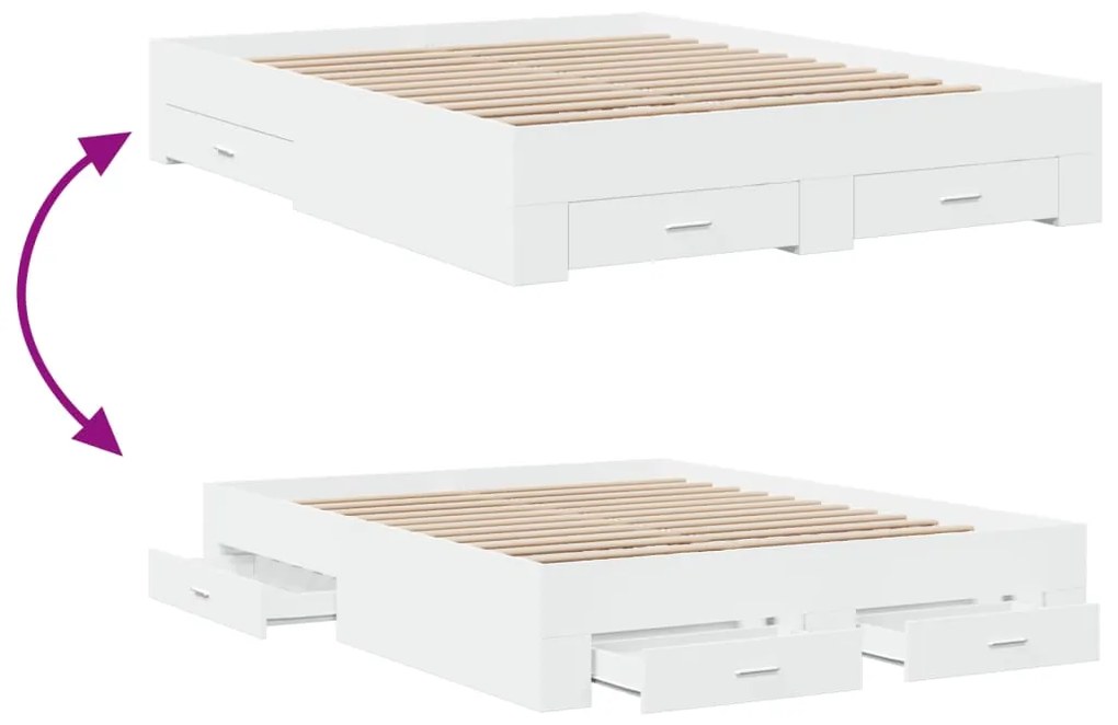 Estrutura de cama c/ gavetas 140x200cm derivados madeira branco
