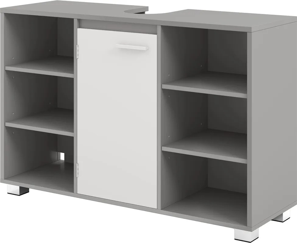 Armário de casa de banho 30 x 90 x 60 cm para lavatório (NÃO INCLUIDO), com prateleiras ajustáveis e pés cinzento-branco