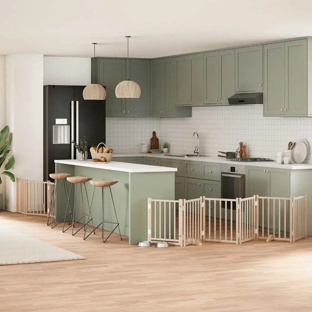 vidaXL Portão para cães com porta dobrável 9 painéis 450 cm álamo