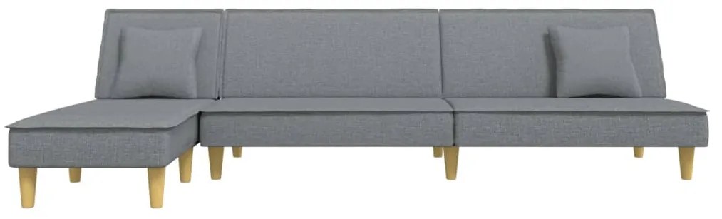 Sofá-cama em forma de L 255x140x70 cm tecido cinzento-claro