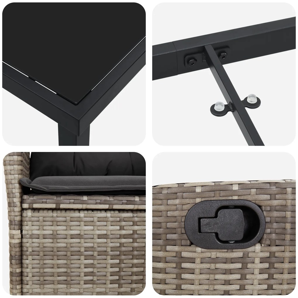 Conjunto de Jantar de Jardim com 9 Peças e Almofadas Cinza Rattan Poli