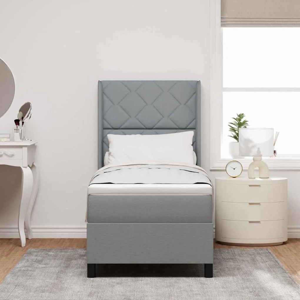 Cama com Estrado e Colchão Cinza Claro 90x190 cm em Tecido