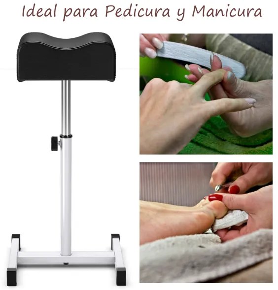 Apoio de Pés para Pedicure e Manicure com Altura Regulável de 44-65 cm e Almofada Equipamento Profissional para Salões de Beleza Preto