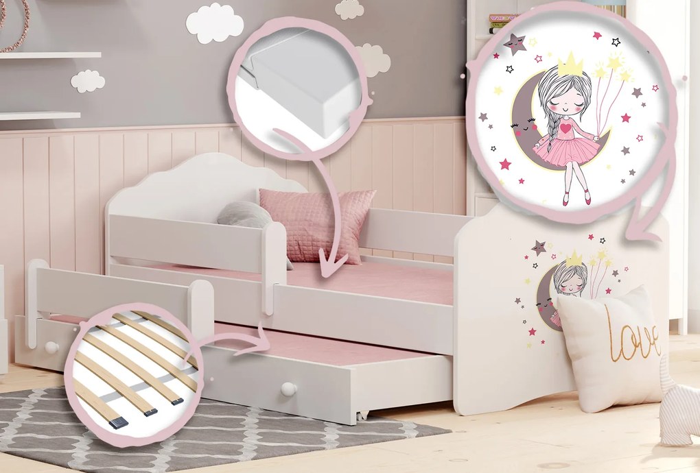 Cama infantil dupla branca Wave 160x80 princesa adormecida - colchão e estrado incluído