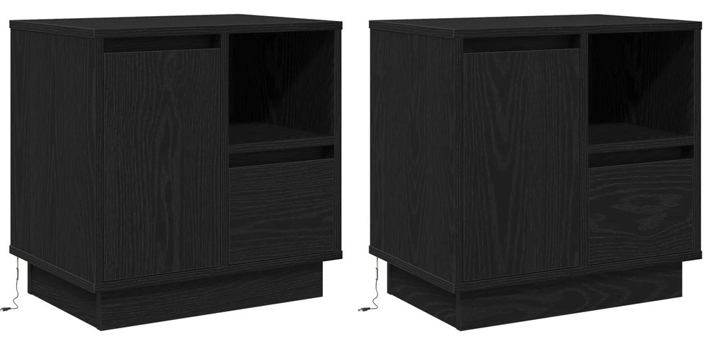 Cômodas de Cabeceira com LED 2 pcs Carvalho Preto 50x34,5x50 cm