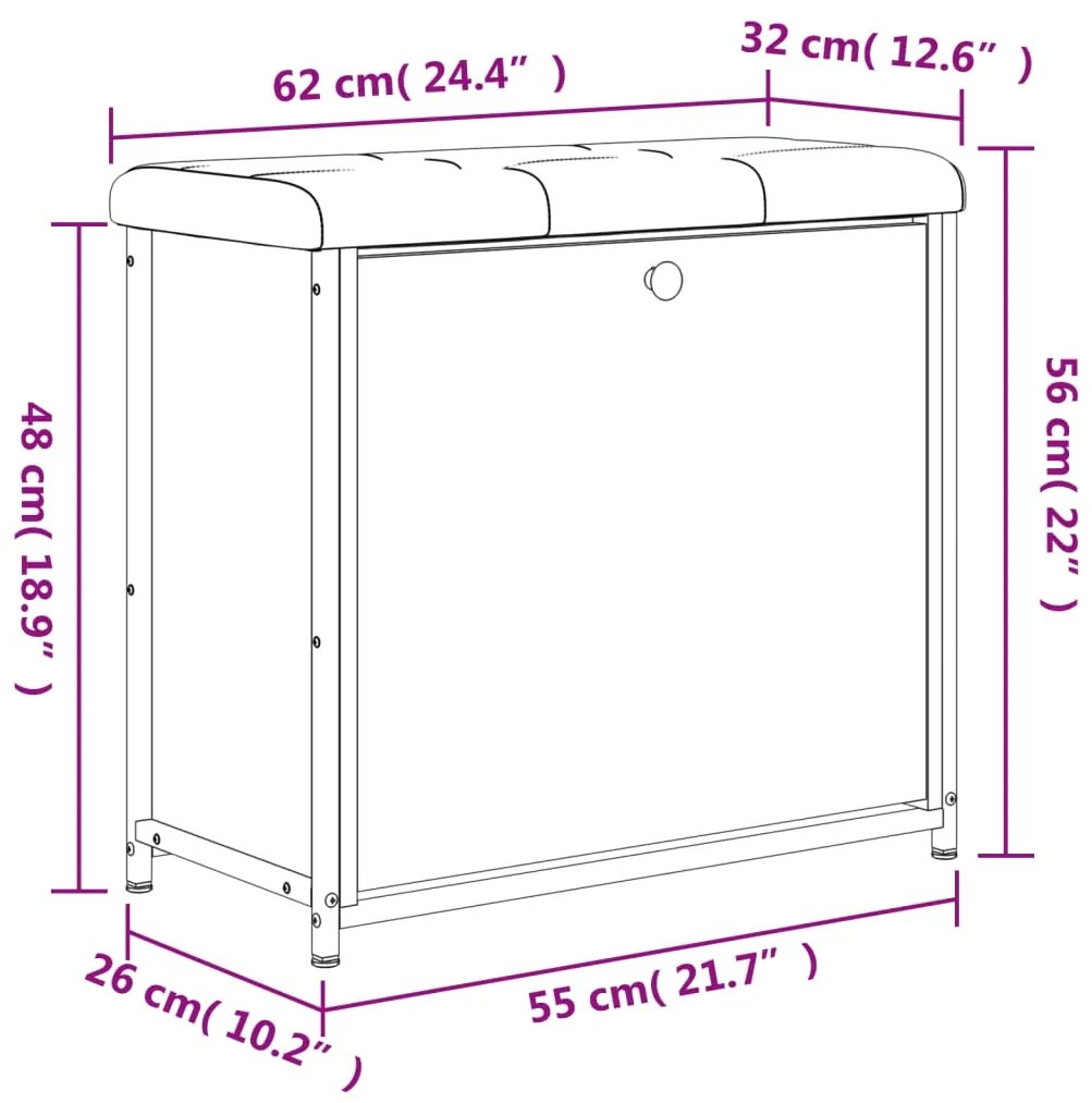 Banco sapateira com gaveta articulada 62x32x56 cm preto