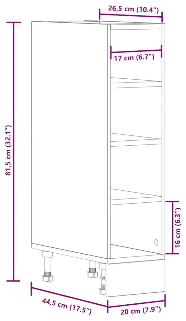 Armário inferior 20x44,5x81,5 cm contraplacado cinzento cimento