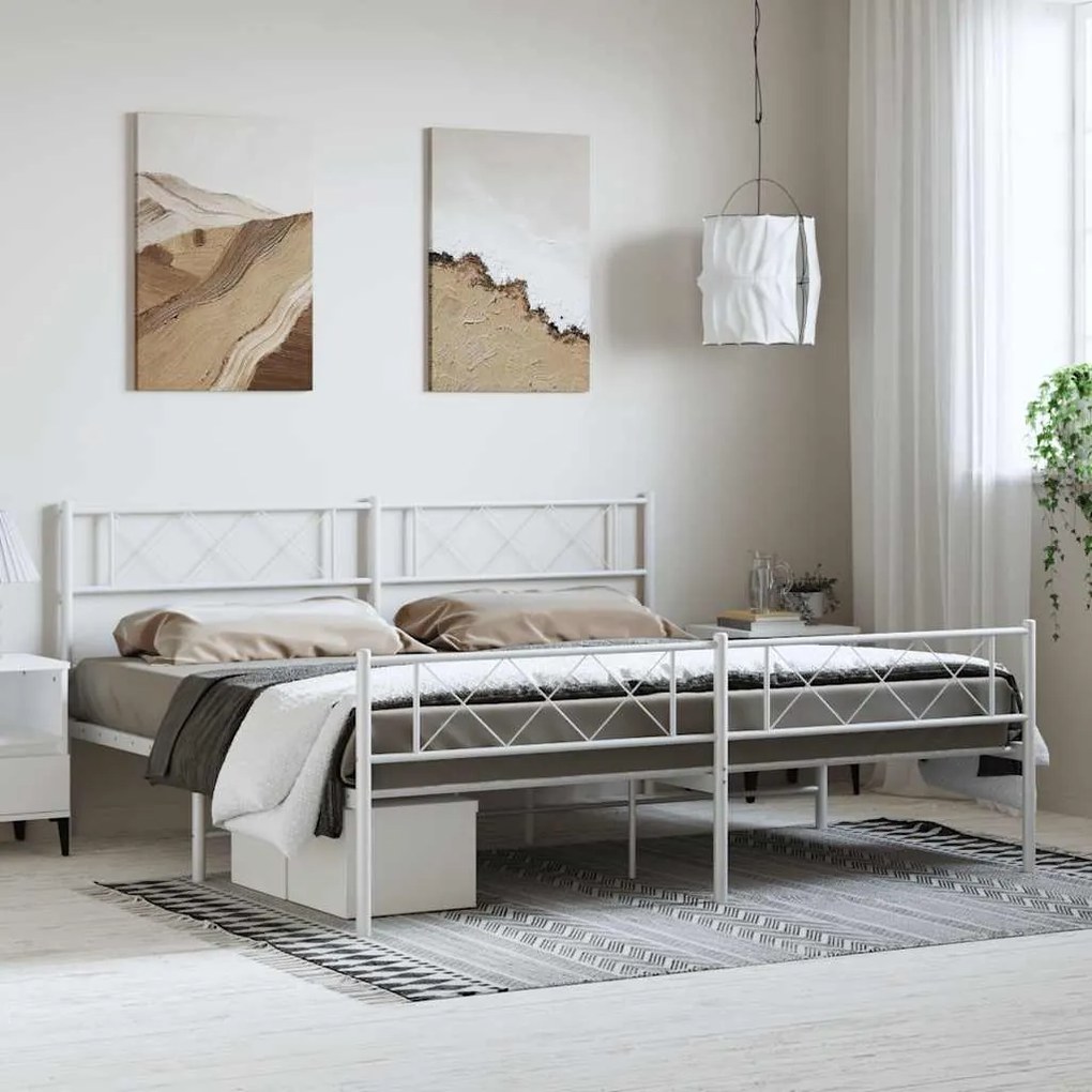Estrutura de cama com cabeceira e pés 183x213 cm metal branco