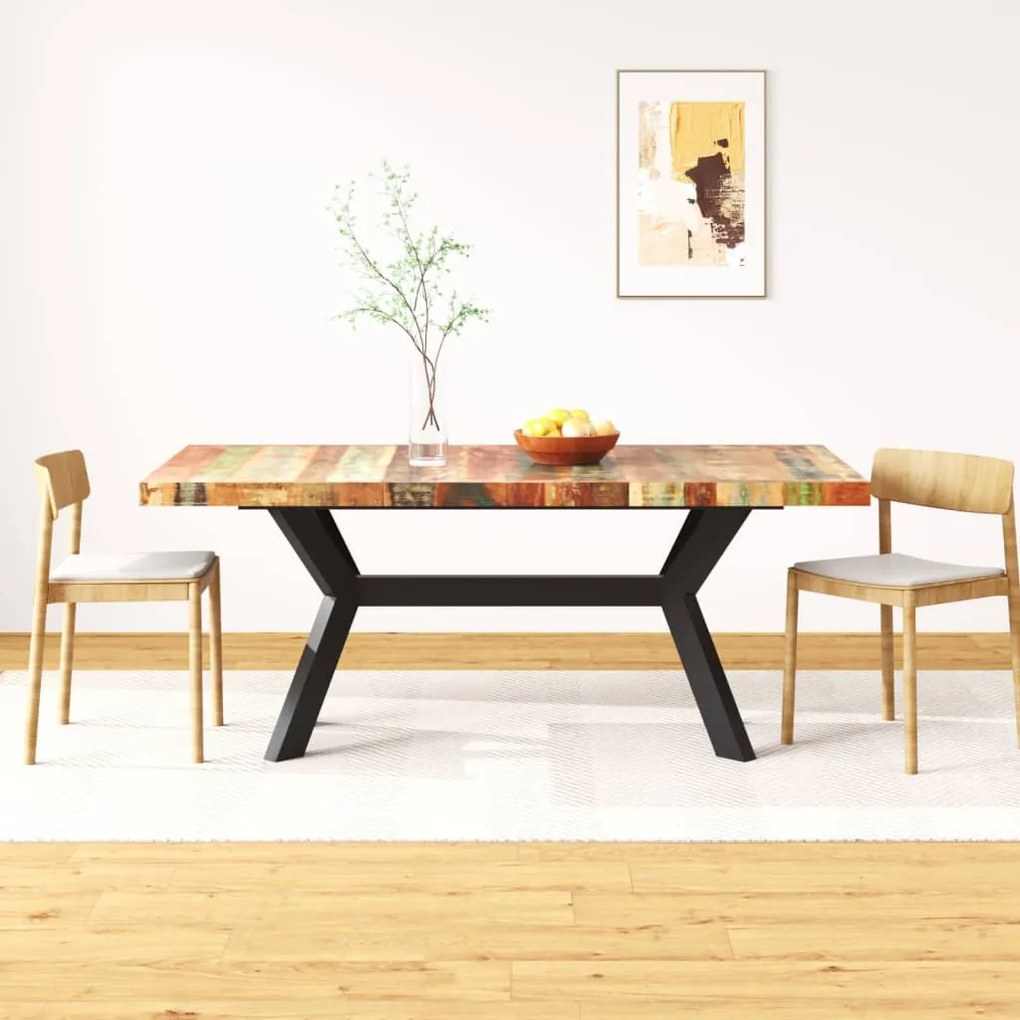 Mesa de jantar madeira reciclada maciça + aço em cruz 180 cm