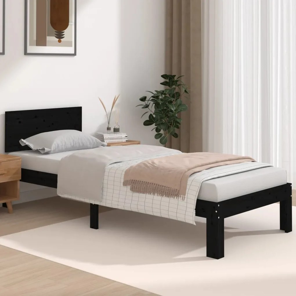 810459 vidaXL Estrutura cama pequena solteiro 75x190 cm madeira maciça preto